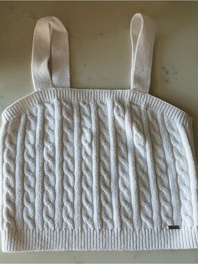 Hollister White Ribbed Cable Knit Tank Top Size M